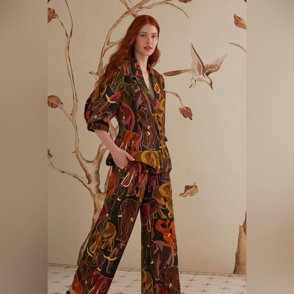 FARM Rio Pants - Farm Rio Brown Elephants Pants